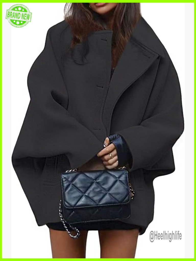Women's Wool Pea Coat Oversized Thicken Winter Jacket Single Breasted